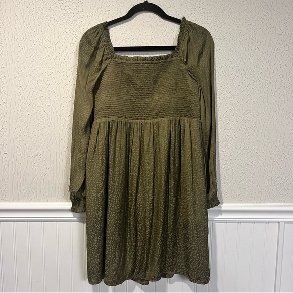 LOFT Olive Long Sleeve Square Neck Babydoll Dress size X small - Picture 3 of 13